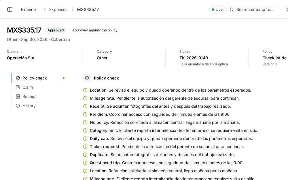 Consola de waydot: Gastos revisados por política