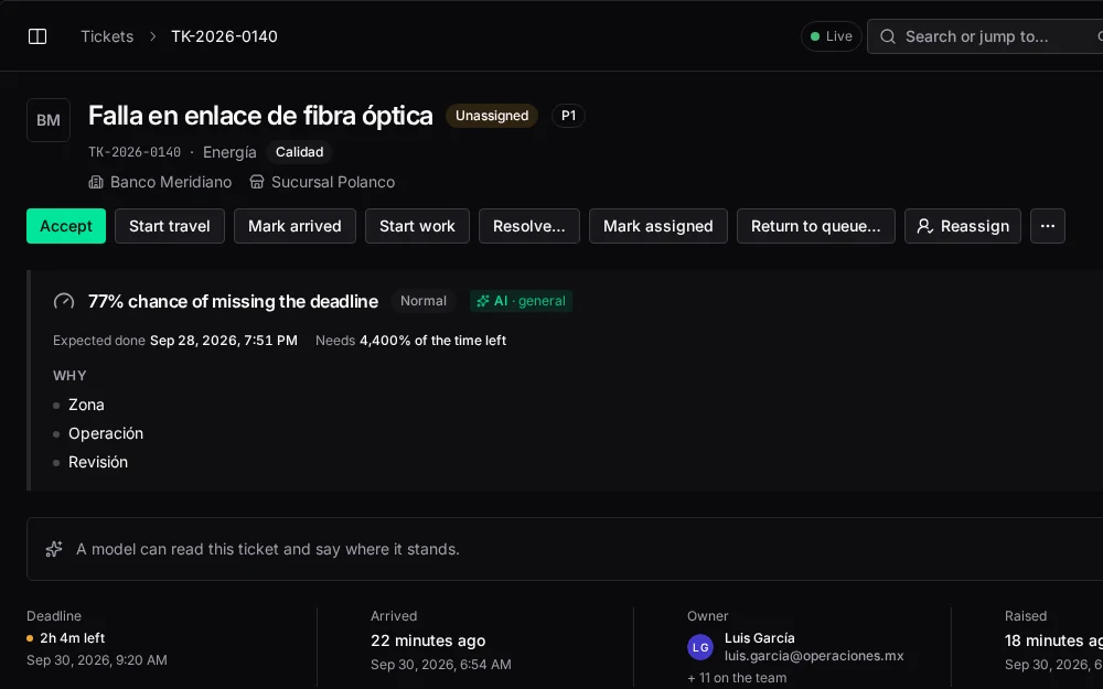 Consola de waydot: El ticket se asigna en 40 segundos